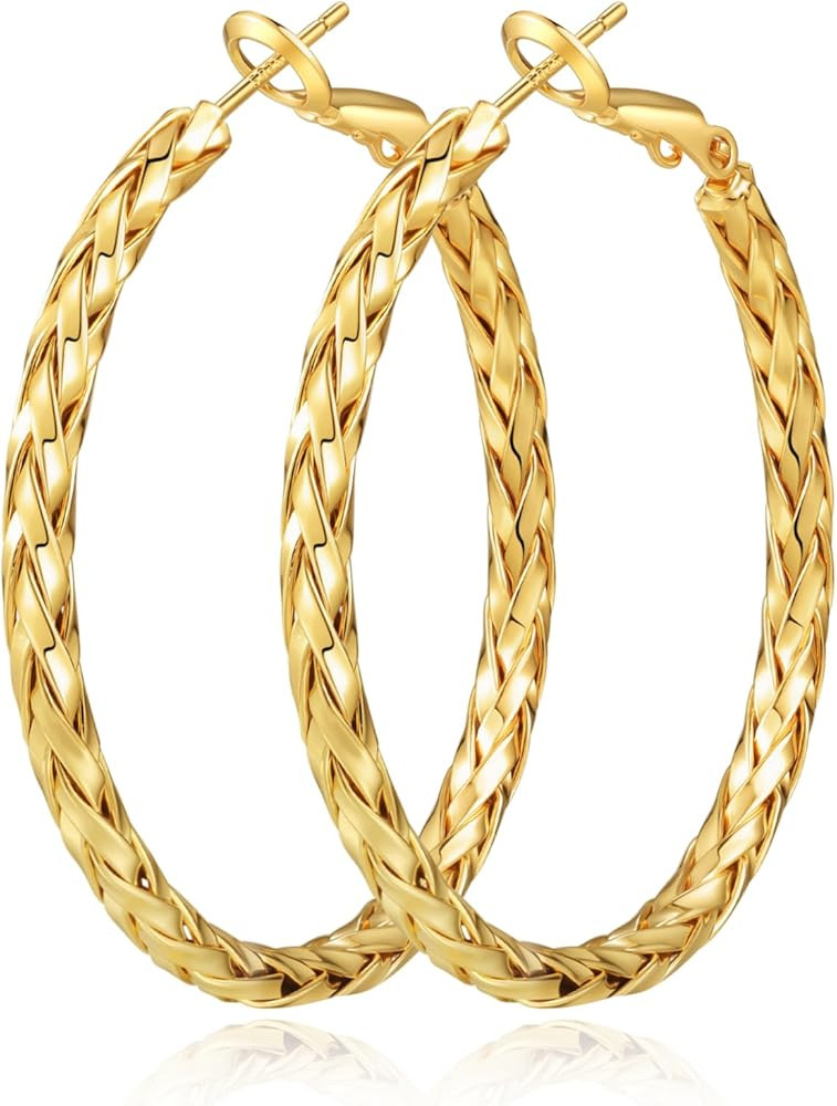 925 Sterling Silver Post Hoop Earrings Lightweight Twisted Hoop Earrings for Women Hypoallergenic... | Amazon (US)