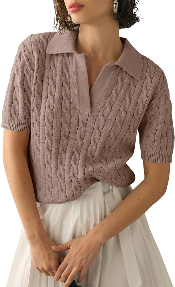 Imily Bela Short Sleeve Sweaters Tops Solid Shirt | Amazon (US)