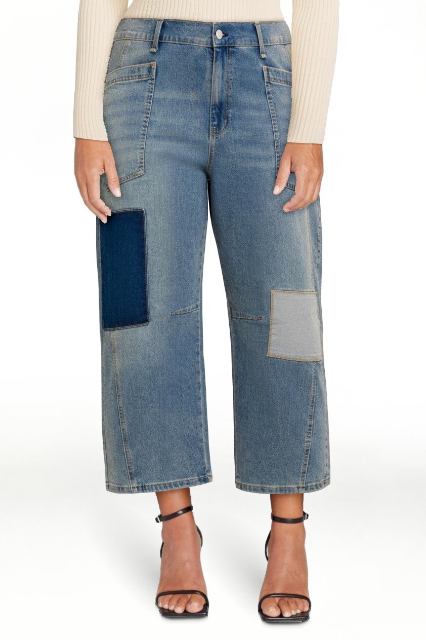 Jessica Simpson Women's and Women's Plus Cherry Cropped Patchwork Barrel Jeans, 25" Inseam, Sizes... | Walmart (US)
