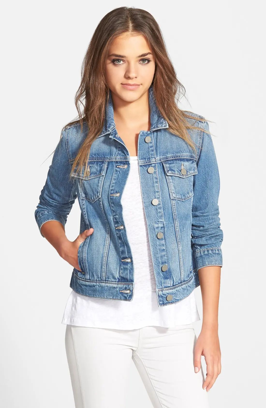 Women's Paige Denim 'Rowan' Crop Denim Jacket, Size Large - Blue | Nordstrom