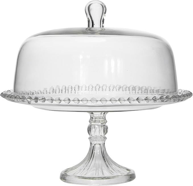 Creative Co-op DF3510 Round Glass Hobnail Edge and Cloche Cake Stand, Clear | Amazon (US)