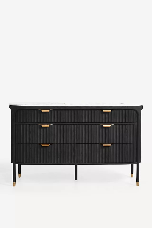 The Isla Marble-Top Fluted-Wood Double-Bathroom Vanity | Anthropologie (US)