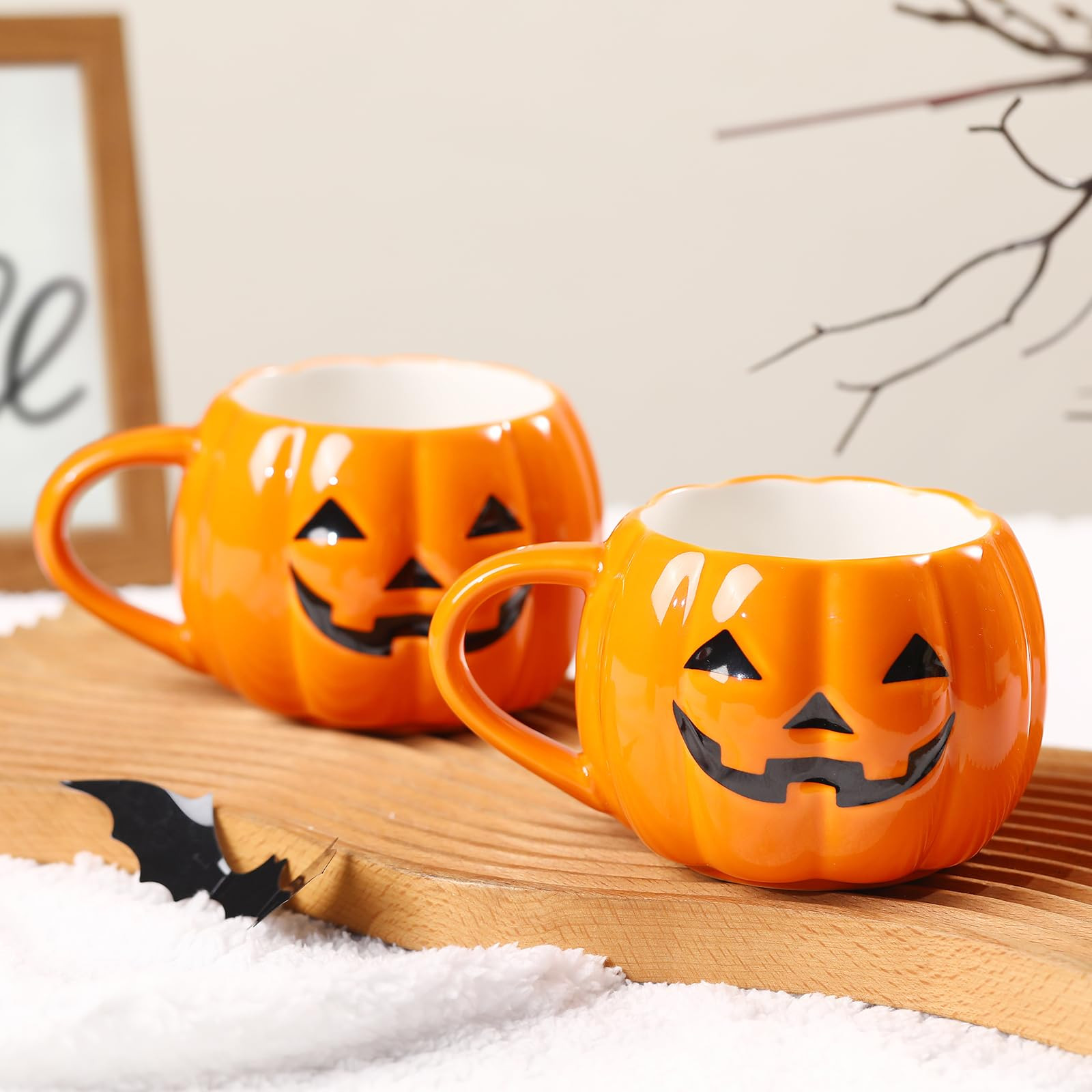 2 PACKS Halloween Pumpkin Mug Set 14 oz-Cute and Spooky Ceramic Coffee Mugs for Fall Halloween Pa... | Amazon (US)