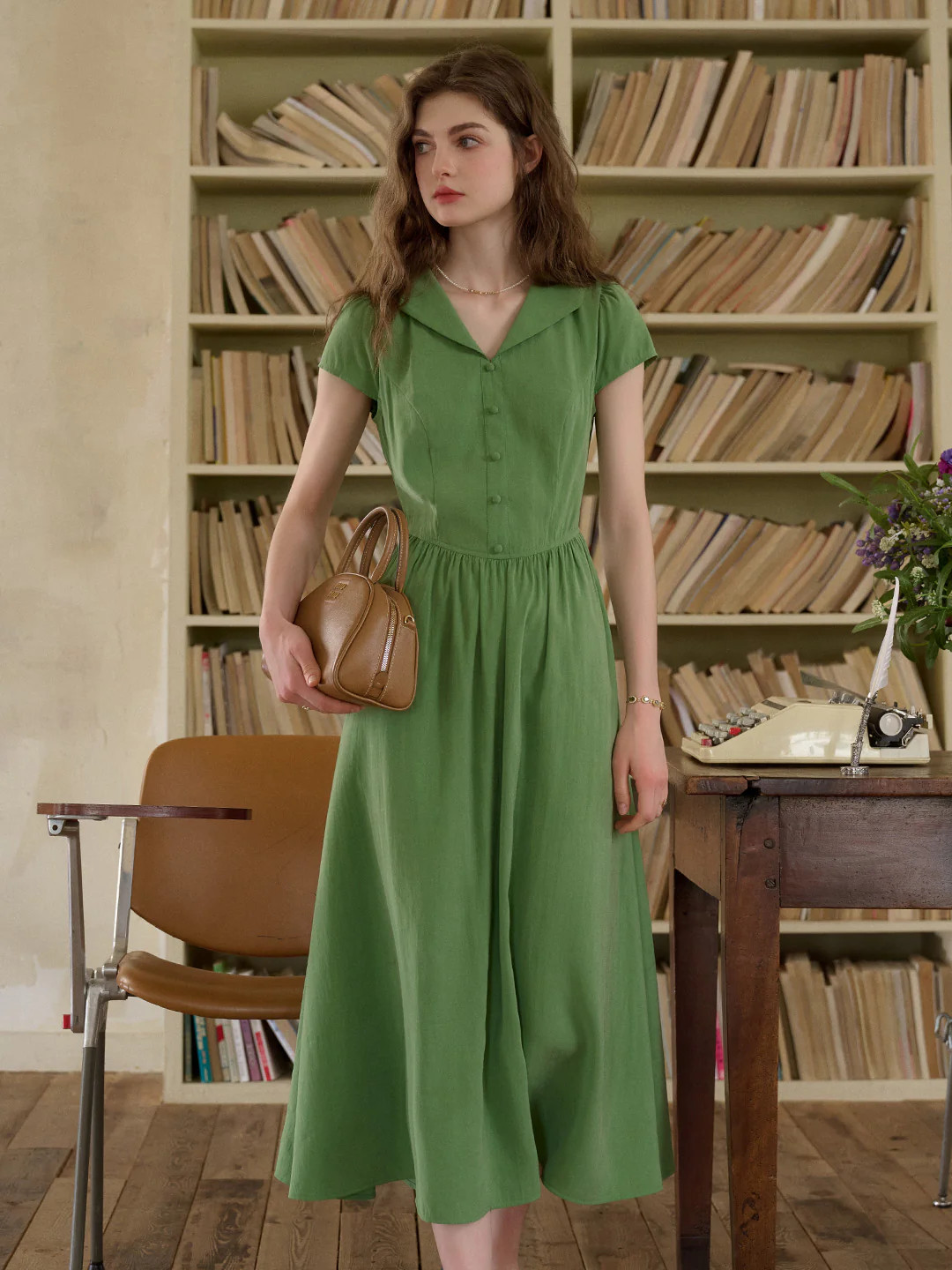 Elsie V-Neck Waist Modal Dress | Simple Retro