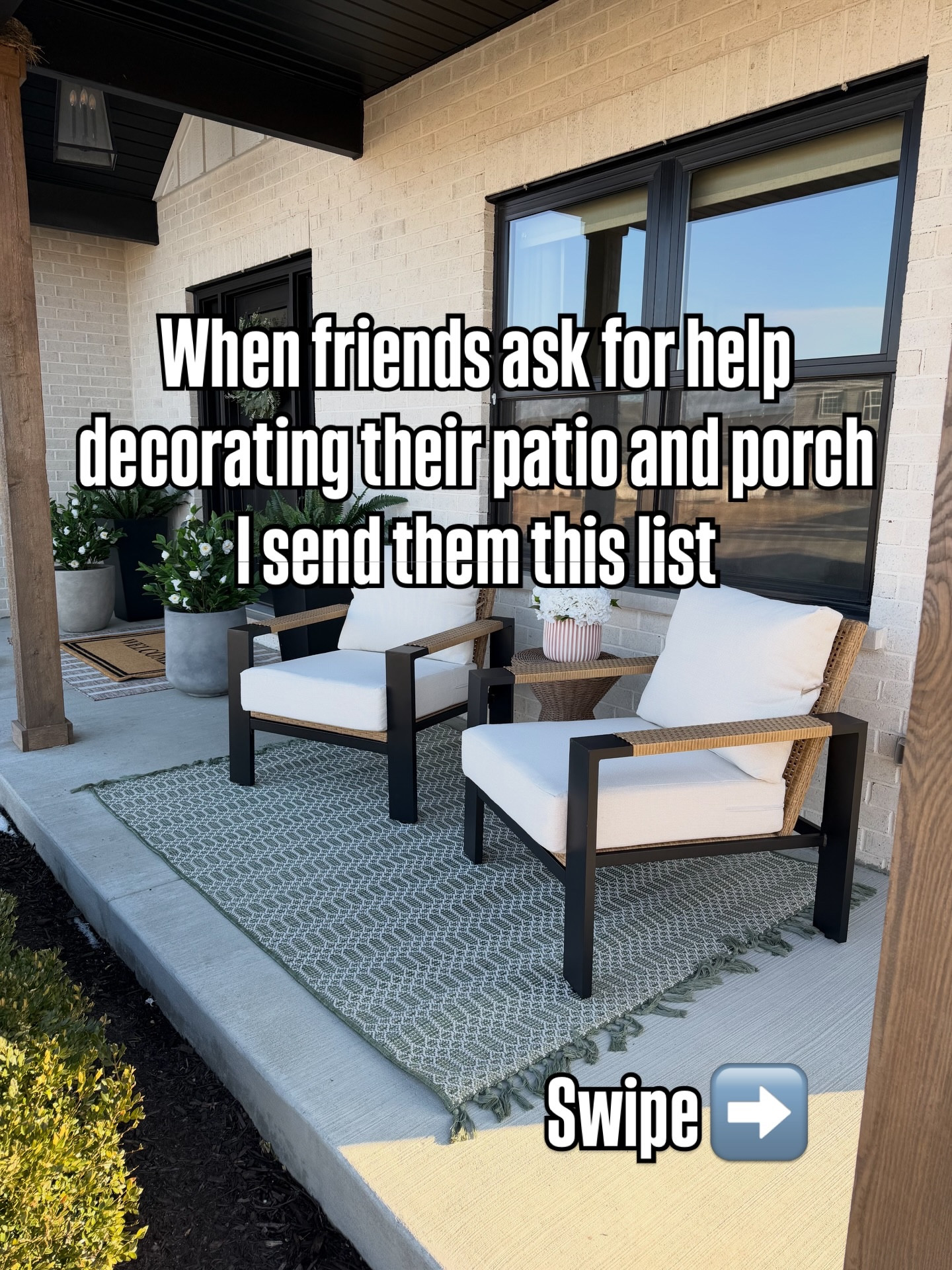 When friends ask for help decorating their patio and porch I send them this list of my outdoor decor favorites 🏡😍 Like + comment OUTDOOR for links 🔗