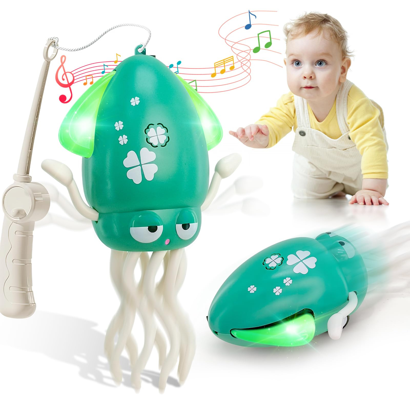 Dancing Octopus Toy for Babies, Electric Crawling Squid Toy with Music & Lights, Fishing Rod & Av... | Amazon (US)