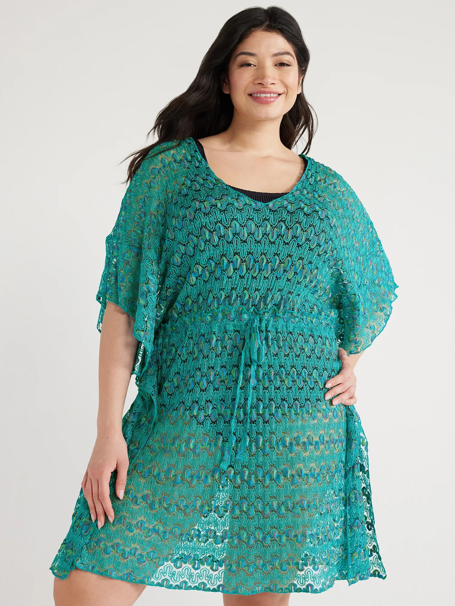 Time and Tru Women's and Women's Plus Crochet Kaftan Coverup, Sizes S-3X | Walmart (US)