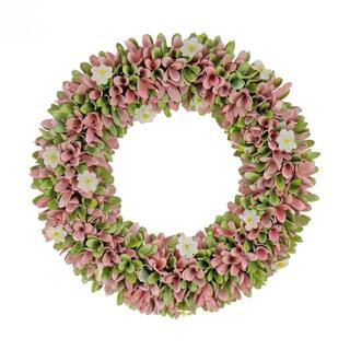 18 in. Spring Pink Floral Artificial Wreath | The Home Depot