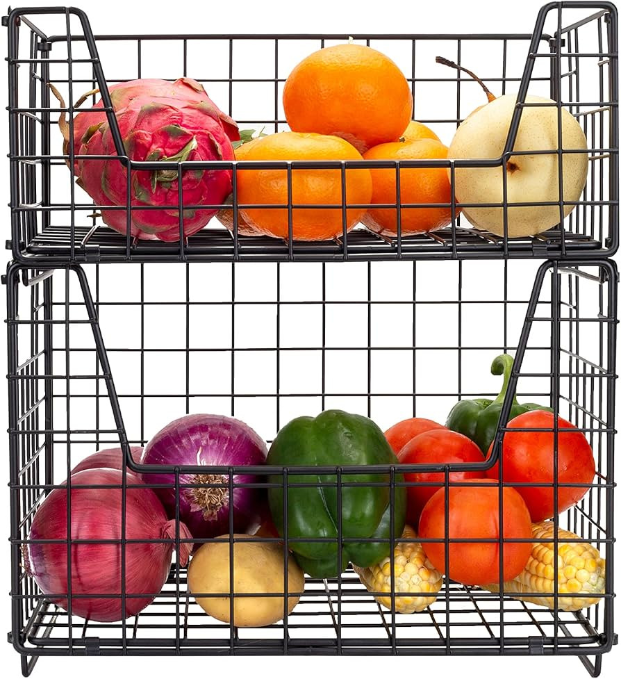 2 Tier Metal Wire Storage Basket, Stackable Fruit Vegetable Food Baskets Cabinet Organizer Pantry... | Amazon (CA)