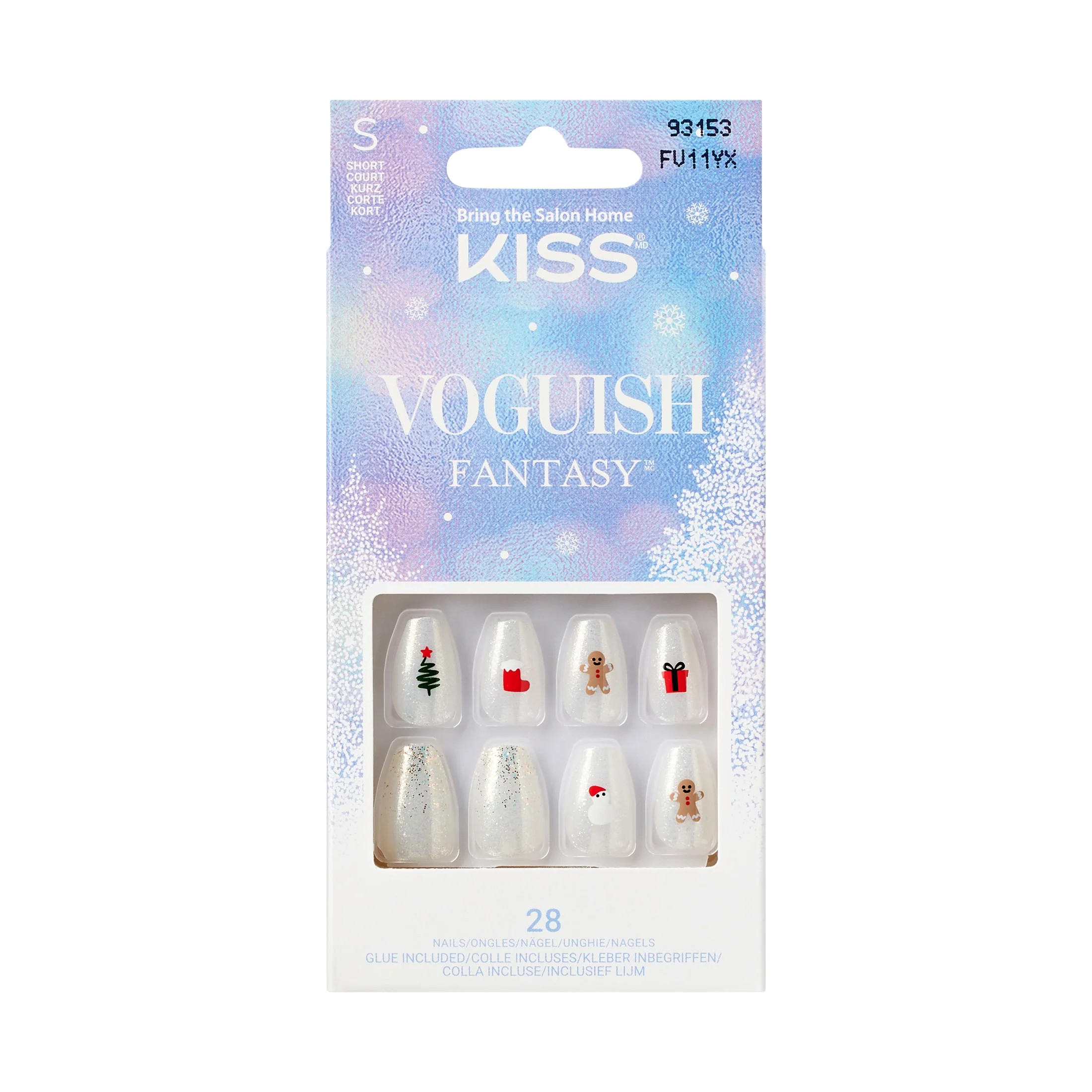 KISS Voguish Fantasy Holiday, Press on Nails, Fancy Elves, White, Short Coffin, 28 Count | Walmart (US)
