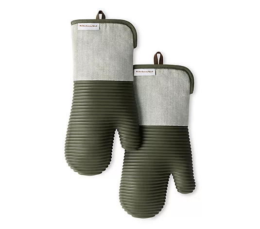 KitchenAid Evergreen Design Series HerringboneOven Mitts Set - QVC.com | QVC