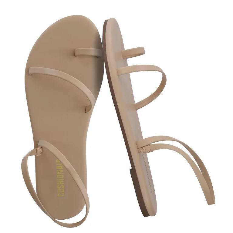 Cushionaire CHAI Flat Strappy Sandals for Women, Comfortable Dressy Summer Slip-On Sandal with Me... | Walmart (US)