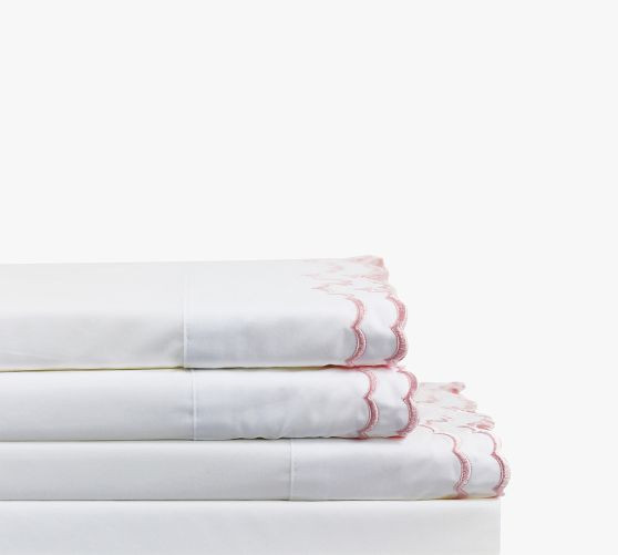 Maci Double Scalloped Percale Embroidered Sheet Set | Pottery Barn (US)