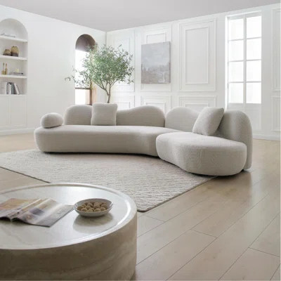 Modern Curved Modular Sofa, Boucle 5-Seater Sofa For Living Room, Bedroom, Beige Color, Crescent Shape And Butterfly Backrest Make The Whole Space Ful | Wayfair North America