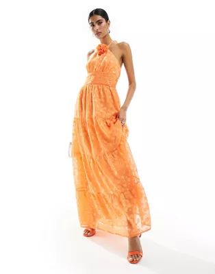 Maya halterneck maxi dress with corsage detail in orange | ASOS (Global)