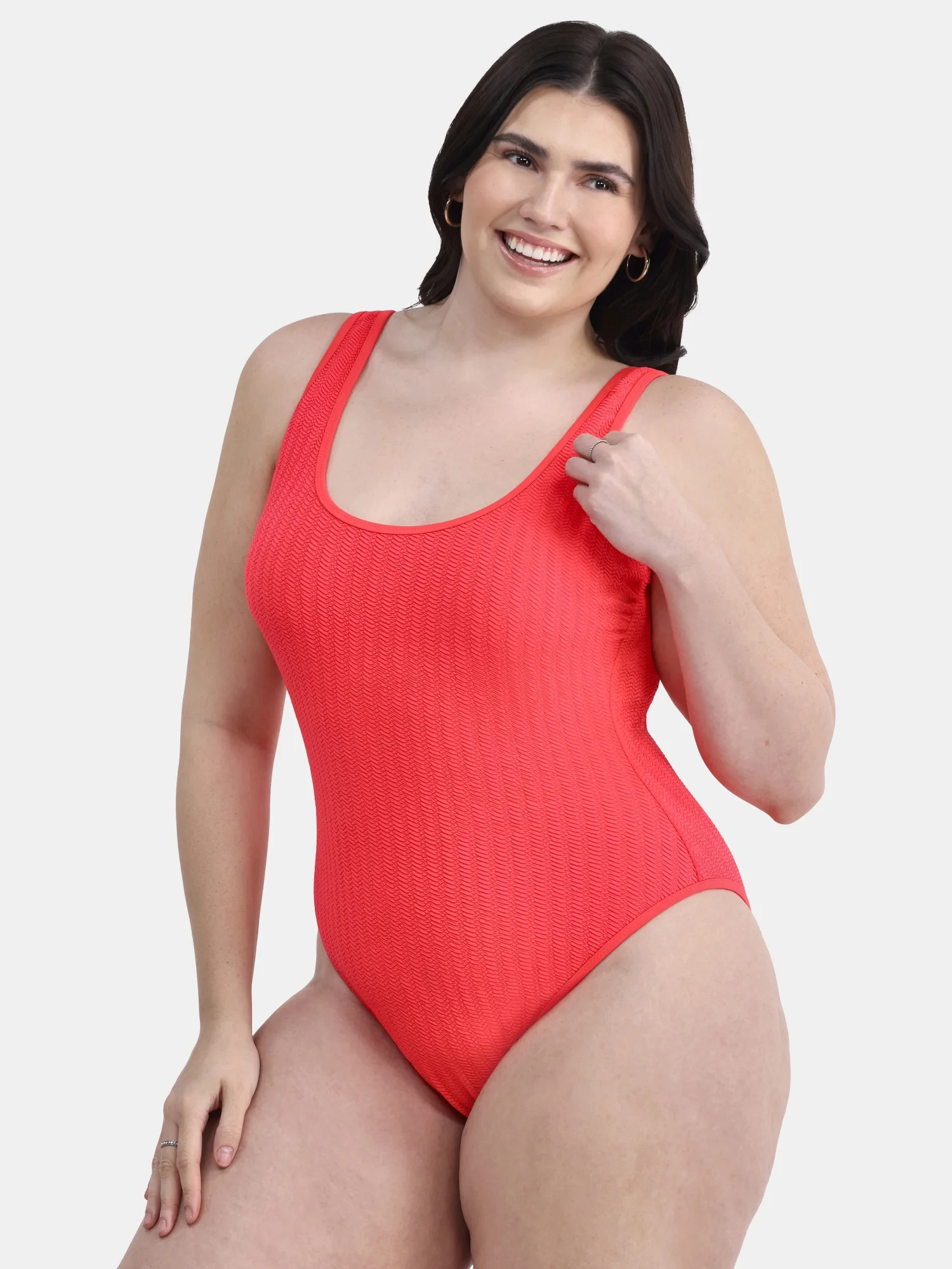 No Boundaries Women's Herringbone Crinkle One Piece Swimsuit, Sizes XXS-XXL | Walmart (US)