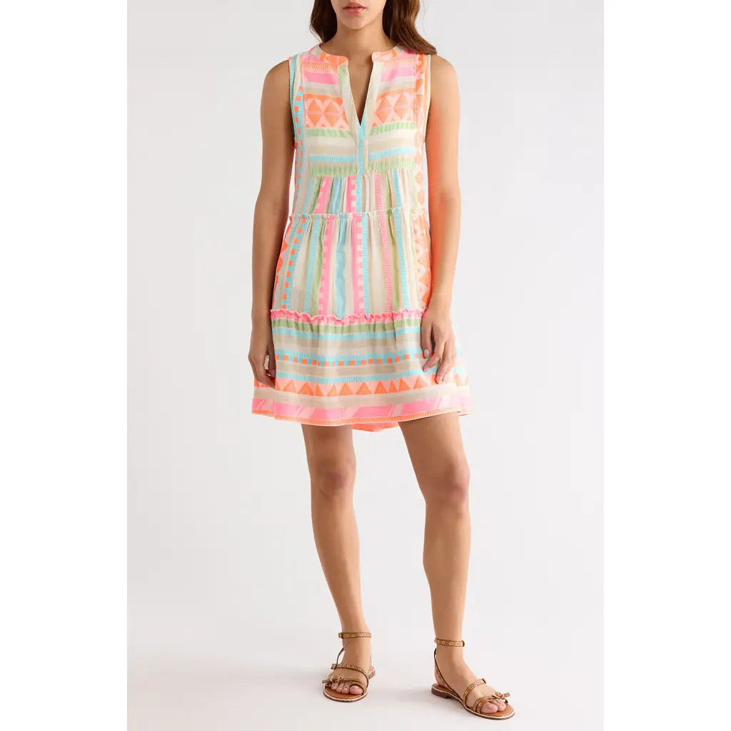 Elan Babydoll Cover-Up Minidress in Neon Aztec at Nordstrom, Size X-Small | Nordstrom