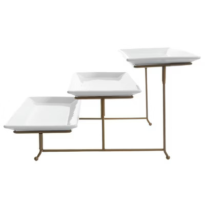 Gibson Home Gracious Dining Dinnerware, 3-Tier Rectangle Plate Serving Set with Gold Metal Stand,... | Target