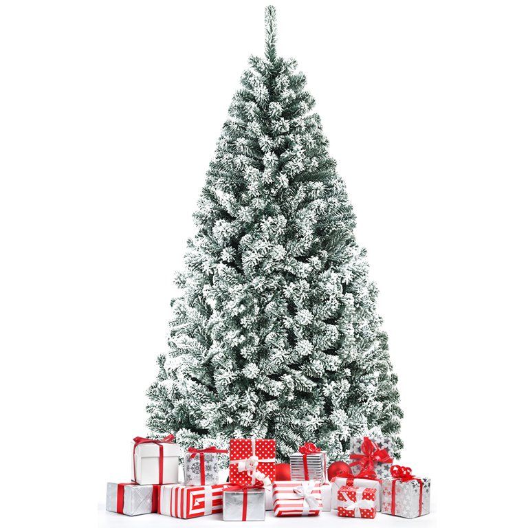 Gymax 6ft Snow Flocked Hinged Artificial Christmas Tree Unlit Holiday Decor - Walmart.com | Walmart (US)