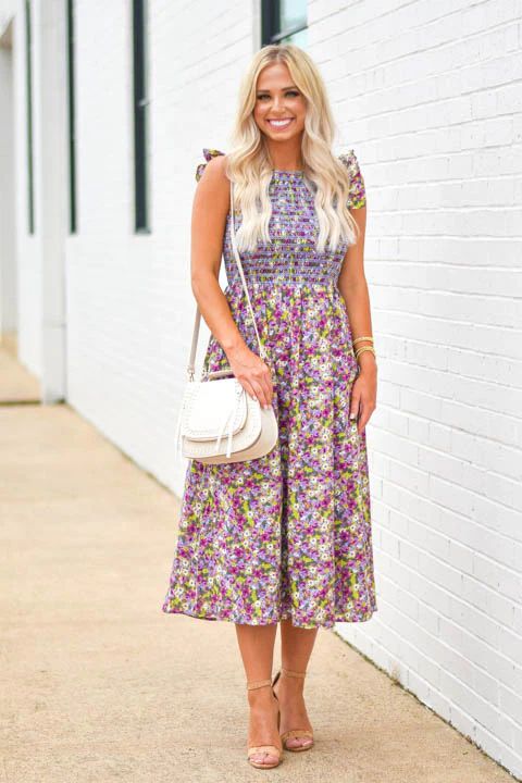 Falling In Florals Midi Dress - Purple | The Impeccable Pig