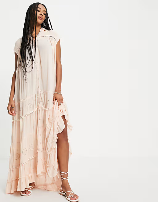Free People pretty cozy maxi smock dress with ruffle skirt | ASOS (Global)