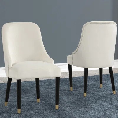 Contemporary Design Solid Rubber Wood Velvet Fabric Upholstered Rounded Back Chairs Gold Accent Dining Living Room Furniture 2pc Set | Wayfair North America