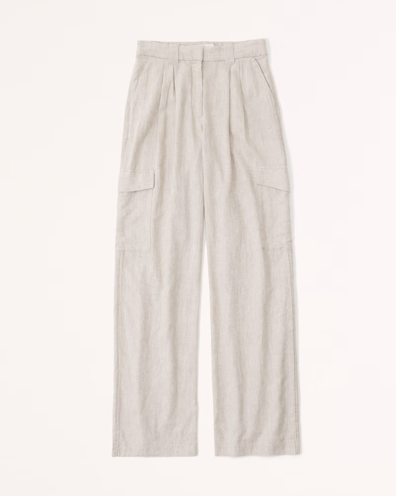 Linen-Blend Tailored Ultra Wide-Leg Cargo Pant | Abercrombie & Fitch (US)