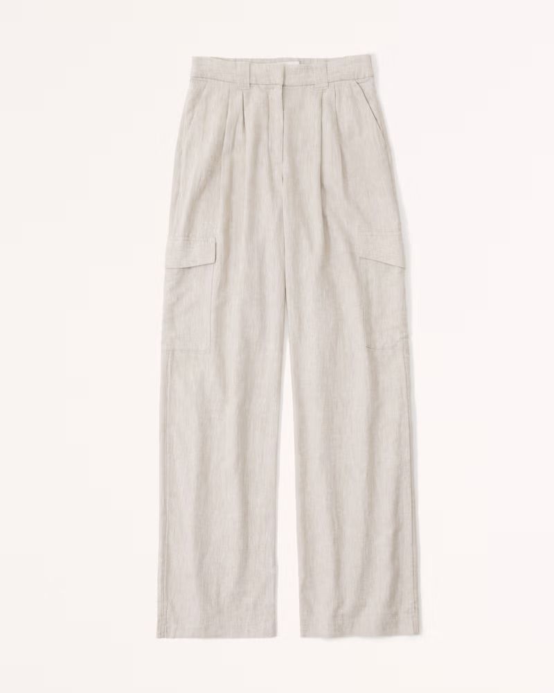 Linen-Blend Tailored Ultra Wide-Leg Cargo Pant | Abercrombie & Fitch (US)