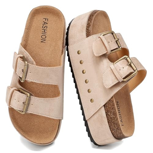 Amazon.com | YorFotMae Women's Platform Sandals Cork Footbed with Double Buckles\uff0c Summer Chu... | Amazon (US)