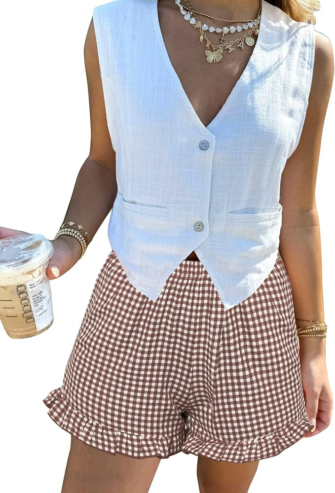 Aoulaydo Womens Y2K Pajamas Shorts Gingham Cotton Pj Boxer Shorts Plaid lounge Shorts Sleep Botto... | Amazon (US)