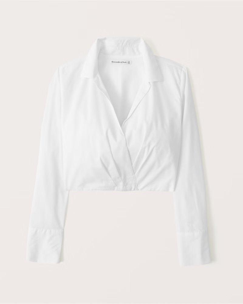 Long-Sleeve Poplin Wrap Top | Abercrombie & Fitch (US)