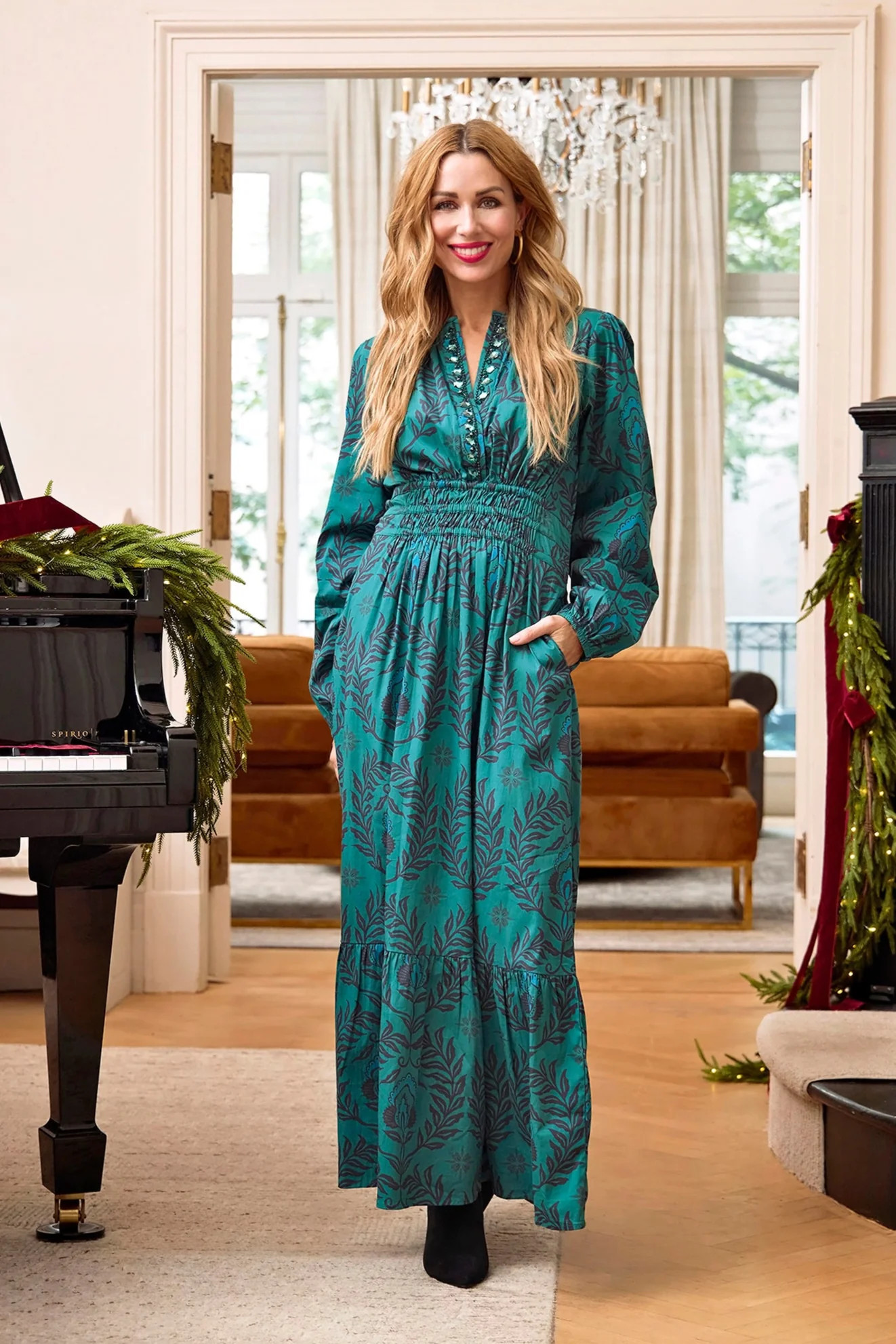 Sheridan French I Holiday 2025 I Eloise Dress Long Sleeve in Mistletoe Garland | Sheridan French