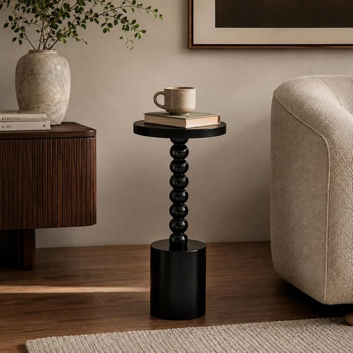 COZAYH Modern Round Pedestal Drink Table with Spindle Leg, Black | Amazon (US)