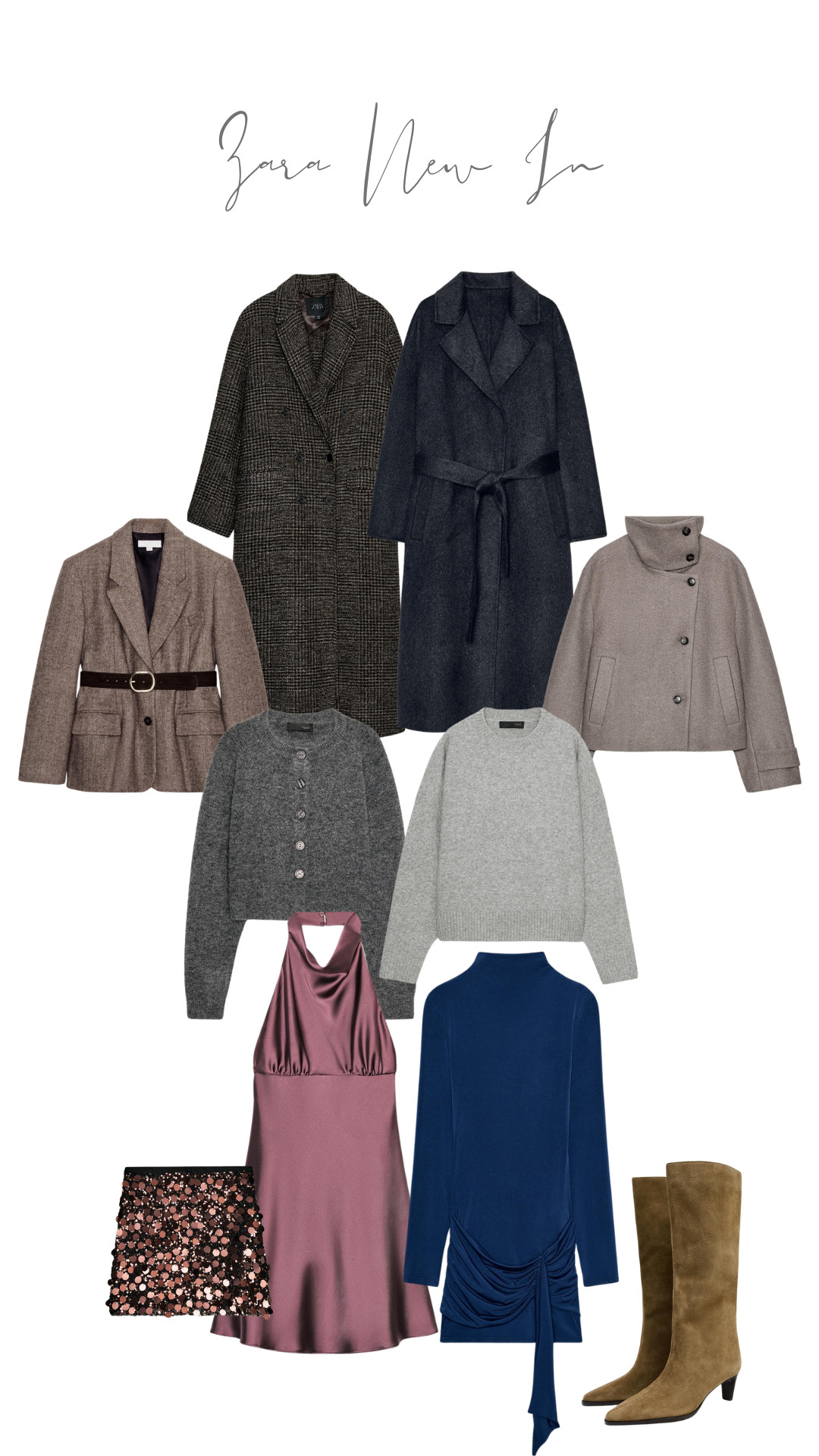 Zara New In, Satin Dress, High-Collar Jacket, Check Coat, Suede Heels, Sequin Clutch, Blazer, Sequin Skirt, Wool Coat, Knit Jumper, Knit Cardigan 

 #LTKuk #LTKautumn #LTKstyletip