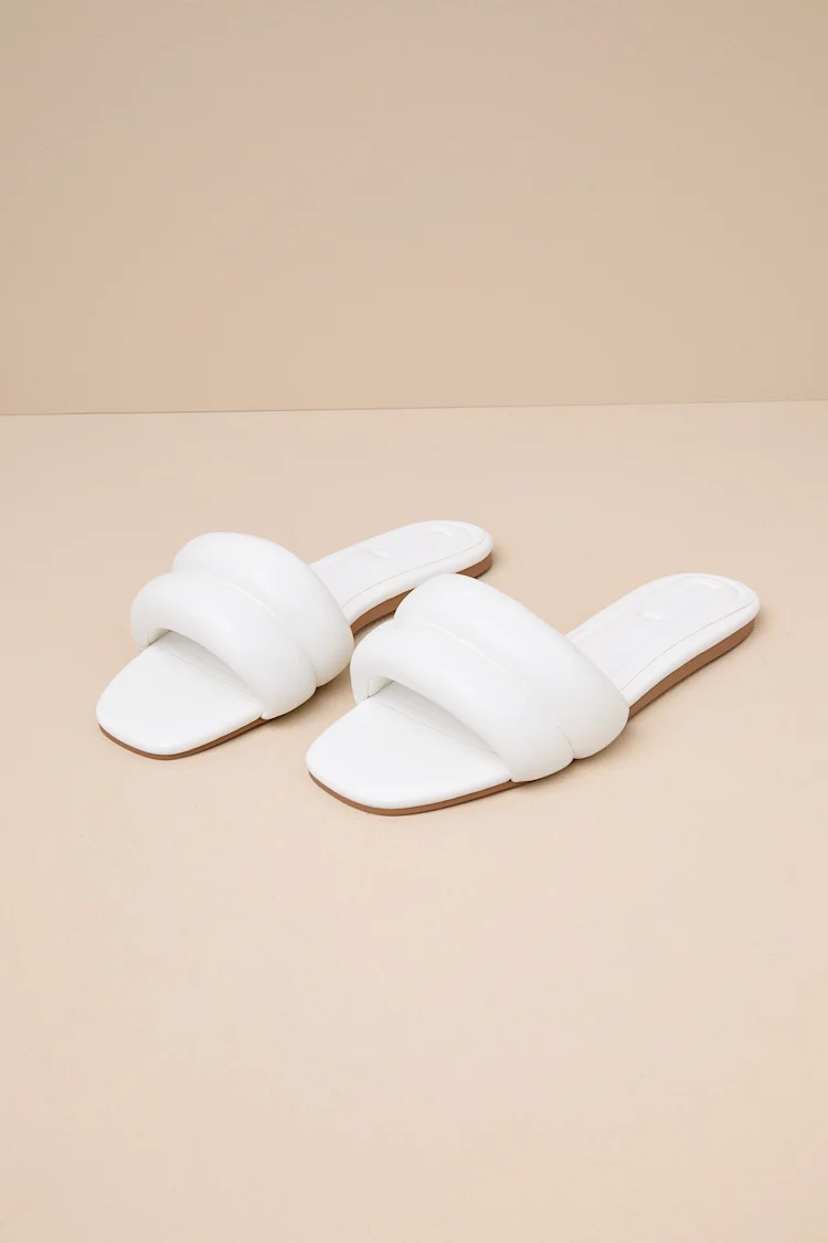 Kovella Bright White Faux Leather Flat Slide Sandals | Lulus