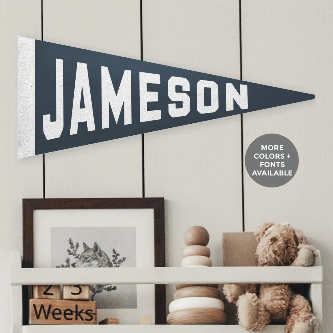 Personalized Felt Name Pennant: Retro Nursery, Playroom Decor - Etsy | Etsy (US)