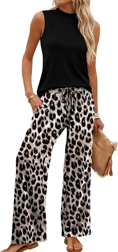 WIHOLL Two Piece Set for Women Summer Spring Outfits Cruise Travel Airport Beach Vacation Mock Ne... | Amazon (US)