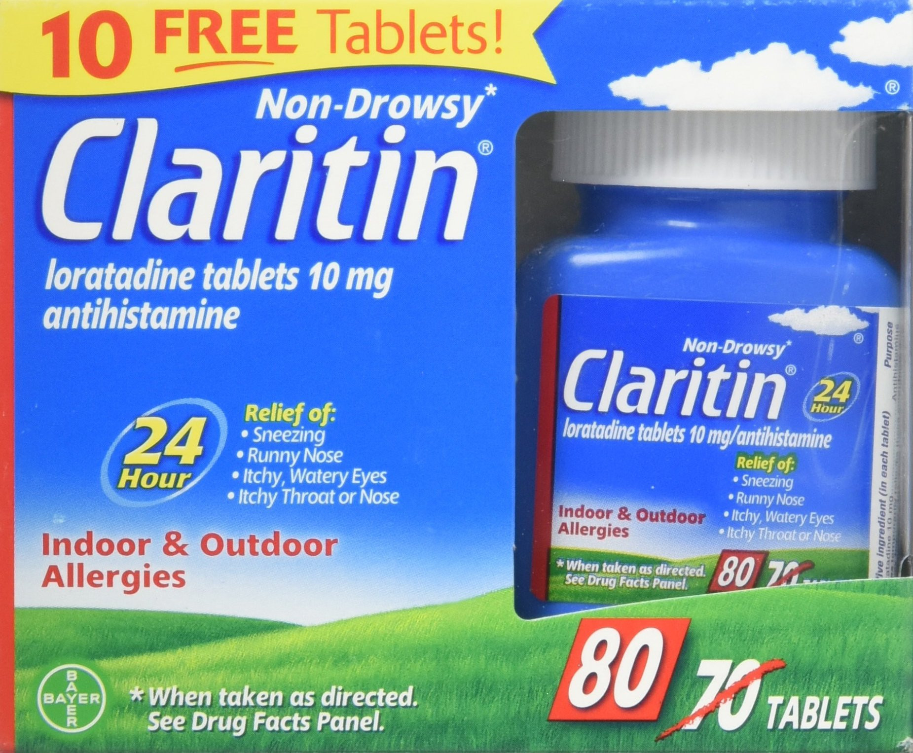 Amazon.com: Claritin Non-Drowsy 24 hours indoor outdoor Allergies 80 Tablets : Health & Household | Amazon (US)
