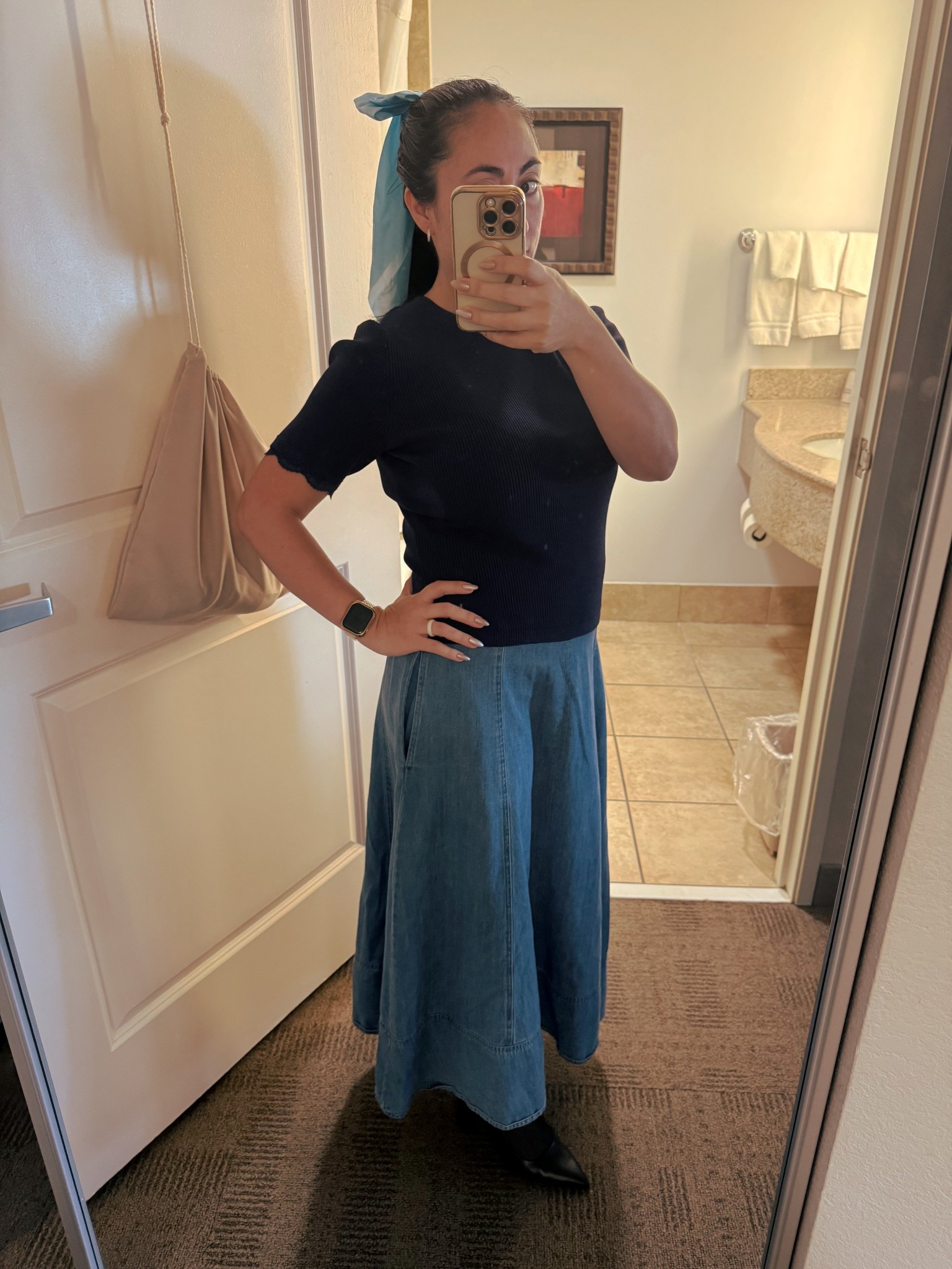 Rehearsal dinner fit check 💙✨

Serving seaside romance energy tonight, inspired by Ariel exploring the world with Eric 🐚⚓️ This look is equal parts dreamy and polished—perfect for celebrating my cousin before the big day.

I’m wearing the Shoshanna Faith Mixed Media Dress featuring a dark blue knit top paired with a structured denim skirt for that effortless mix of textures. It’s such a versatile piece you can dress up or down—think work to weekend to wedding events.

Rented this beauty from Rent the Runway (because we love a sustainable slay ♻️). Use my code **RTRXDESI** for 60% off your order!

Would you wear this to a rehearsal dinner? 💭

#LTKWorkwear #LTKWedding #LTKootd