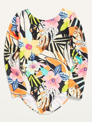 Long-Sleeve Cutout-Back Rashguard Swimsuit for Girls | Old Navy (US)