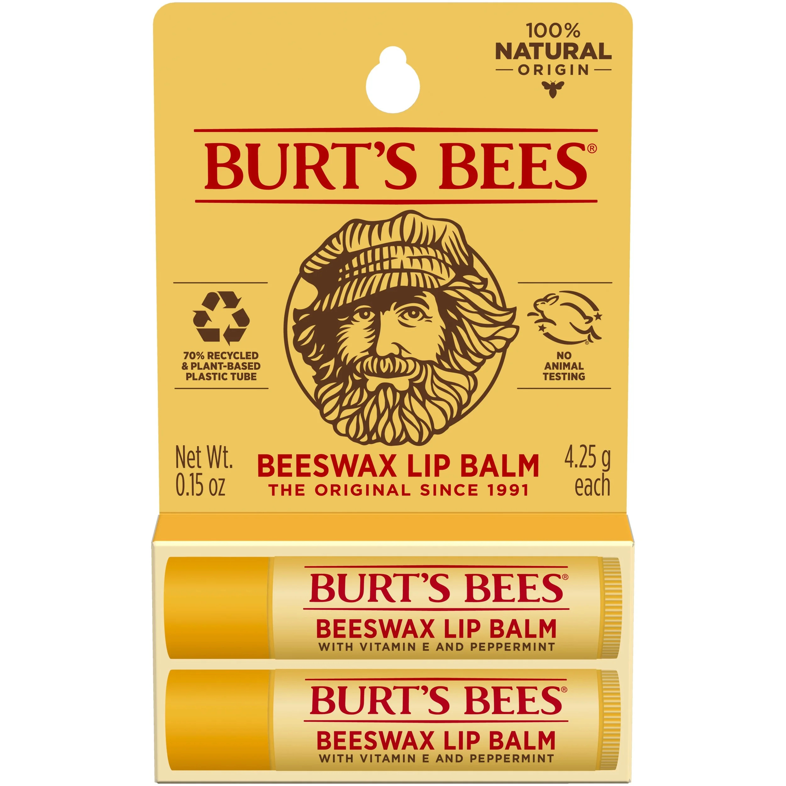 Burt's Bees 100% Natural  Moisturizing Lip Balm with Beeswax, 2 Tubes | Walmart (US)