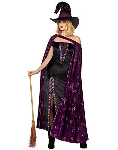 Spirit Halloween Adult Celestial Witch Costume - M | Adult Witch Costumes | Black Lace-Up Gown with Velvet Purple Cape | Amazon (US)