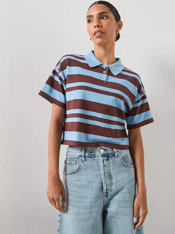 Mango Striped Cotton Polo Shirt - Blue | Very (UK)