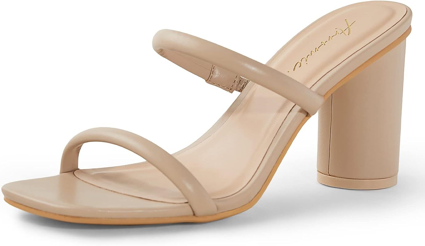 Arromic Women's Heeled Sandals Square Toe Two Strap Block Heels for Women Comfortable Strappy Heels  | Amazon (US)