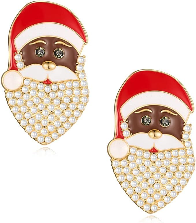 Amazon.com: LILIE&WHITE Christmas Earrings For Women Black Face Red Hat Santa Claus Earrings Hypo... | Amazon (US)