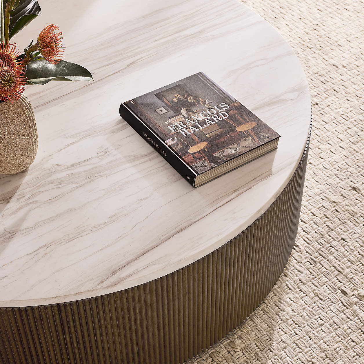 Troupe Marble and Oak Wood Ribbed 44" Square Coffee Table | Crate & Barrel | Crate & Barrel