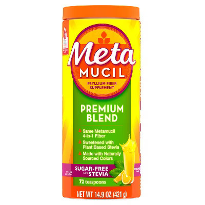 Metamucil Premium Blend Sugar-Free w/Stevia Multi-Symptom Relief GLP-1 Friendly Fiber Powder - Orange - 2.4g Fiber Per Serving - 72 Dose/14.9oz | Target