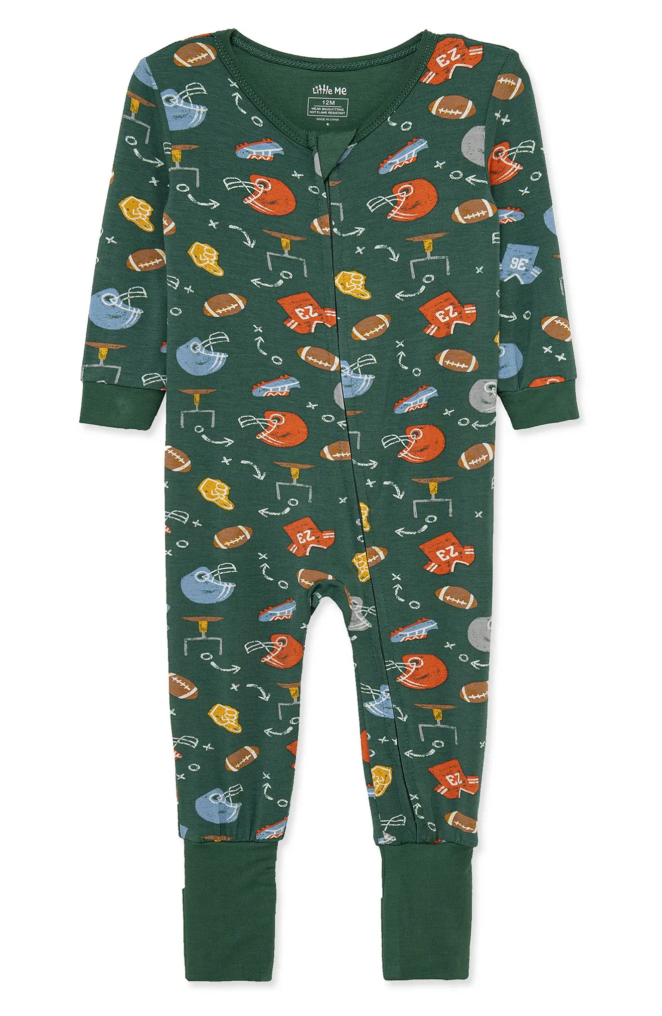 Little Me Football Snug Fit Convertible Footie in Green at Nordstrom Rack, Size 12M | Nordstrom Rack