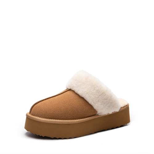 DREAM PAIRS Platform Slippers for Women Genuine Suede FuzzyEasy Cozy Memory Foam Waterproof Slippers Shoes for Indoor and Outdoor,Size 11,Chestnut,SDSL2401W | Amazon (US)