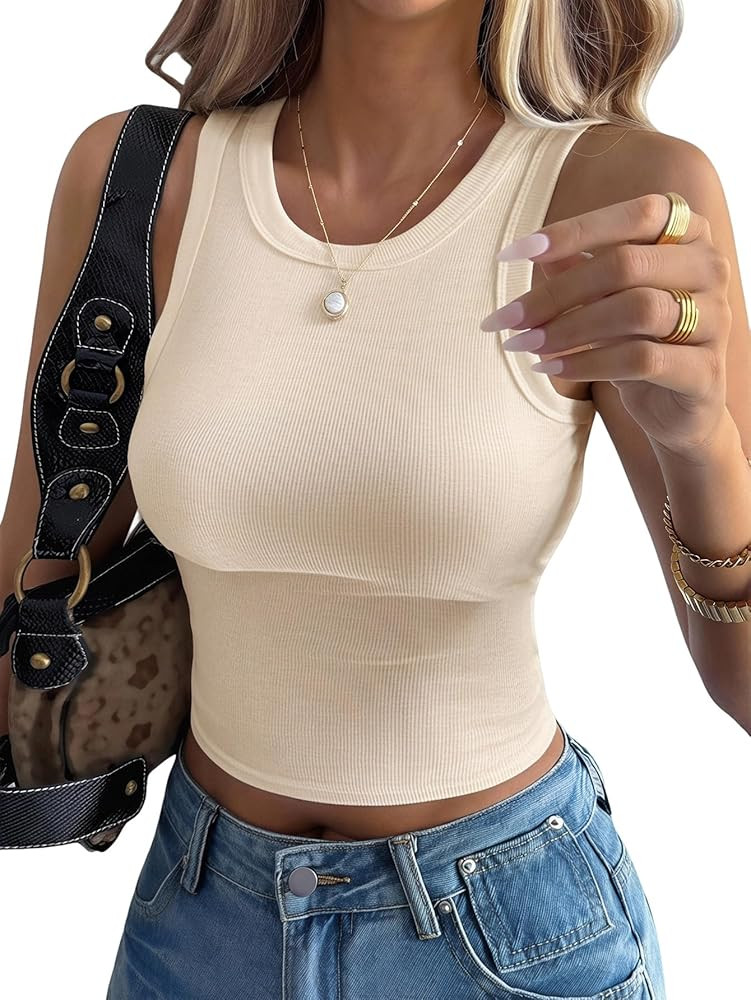 SOLY HUX Women's Ribbed Tank Top Sleeveless Crew Neck Tight Fitted Layering Crop Tops Shirts | Amazon (US)